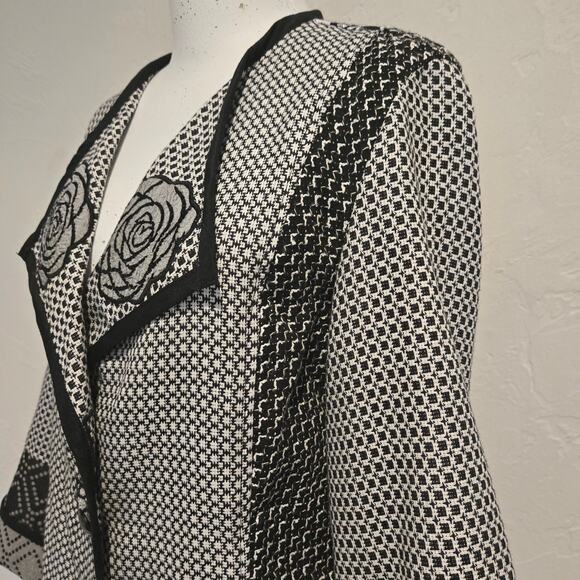 Mimi Hay Designs Black and White Mixed Media Button-Up Jacket - Wearable Art - Picture 3 of 9